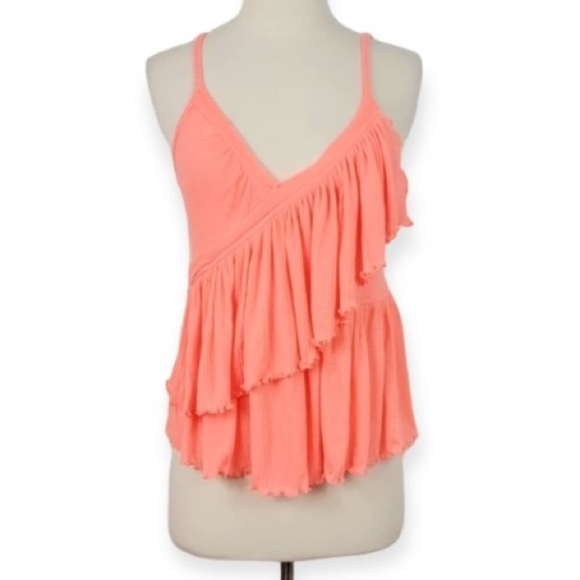 Free People Coral Ruffled Melbourne Crossover Tank Top Size Medium - Picture 6 of 9